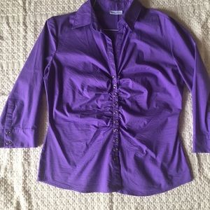 Vibrant purple button down, gathered shirt